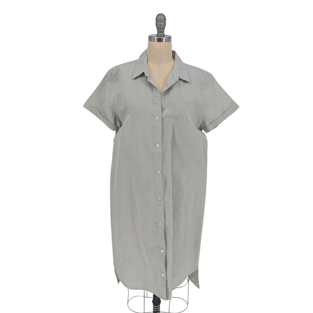 James Perse Gray Short-Sleeve Button Shirt Mini Dress